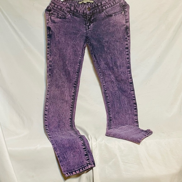 Retro vibe Purple/Pjnk acid wash ladies Sz24 “Forever 21” taper leg cotton jean - Picture 2 of 6